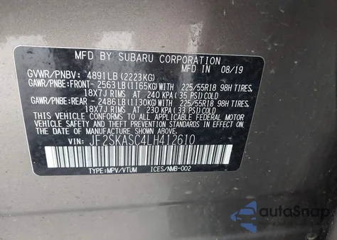 2020 Subaru Forester Limited z USA, uszkodzony, nr VIN JF2SKASC4LH412610